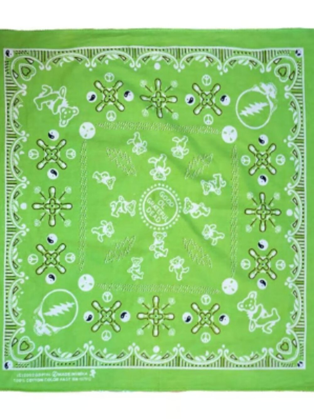 Good Ol' Grateful Dead Bandana ~ Officially Licensed ~ 22" x 22" ~ Green ~ New!